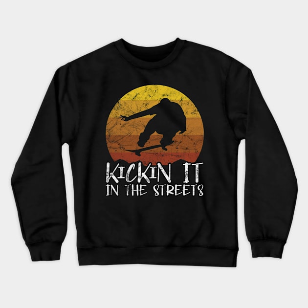 Kickin It In The Streets Vintage Retro Sunset Skateboarding Skateboard Skater Crewneck Sweatshirt by SpacemanTees